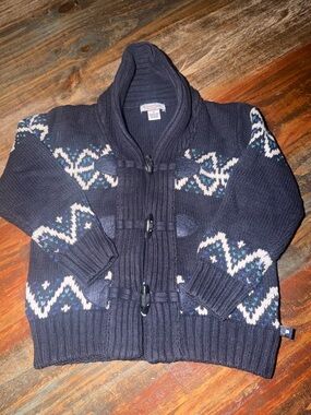 Kitestrings Navy Knit Cardigan with Fair Isle Accents